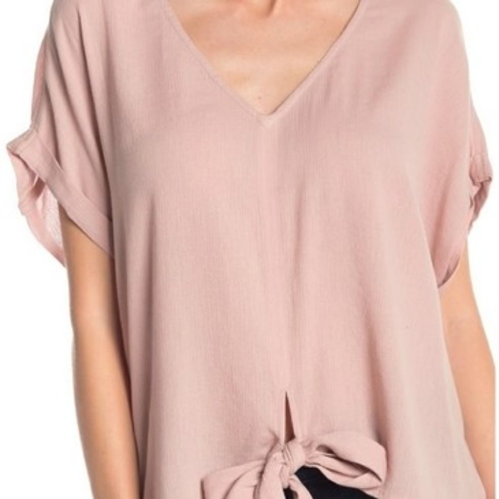 Susina Tie Front Shirt Pink Blouse Medium